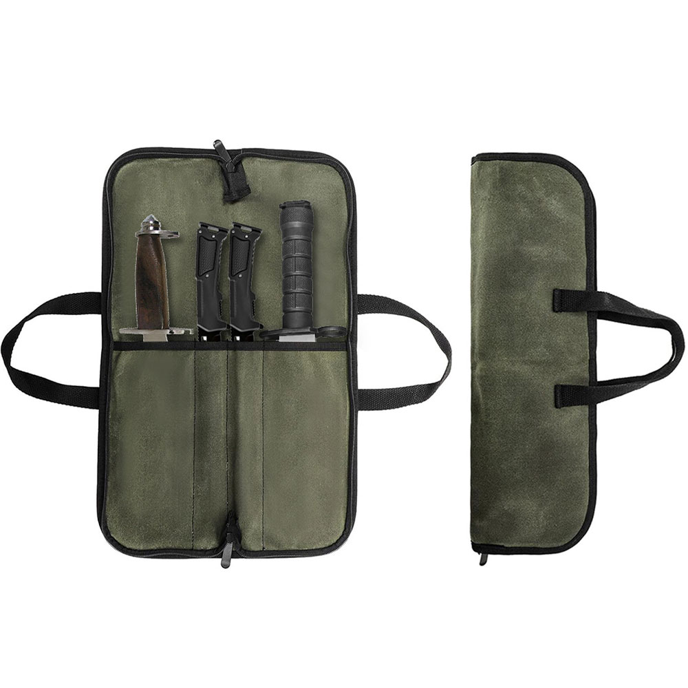 Camping Cooking Rack - Waxed Canvas Knife Roll Bag Multi